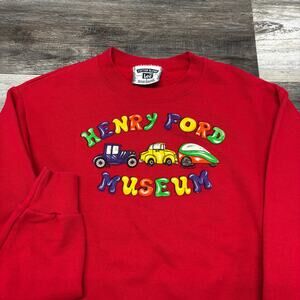 Vintage 90s Y2K Lee Henry Ford Museum Red Boy Large Cars Cotton Blend Sweatshirt